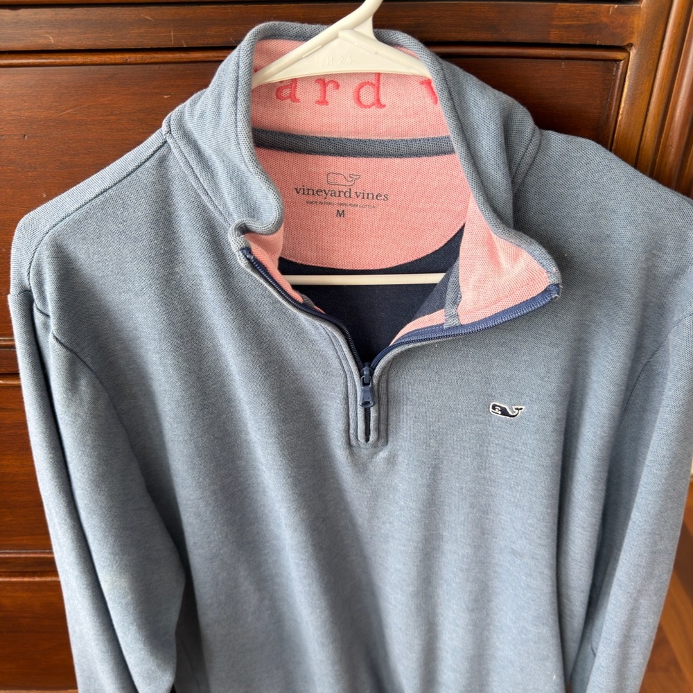 Vineyard Vines Men's Blue and Pink Zip-Up Sweater